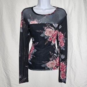Vintage y2k 2000s whimsigoth floral micro mesh long sleeve